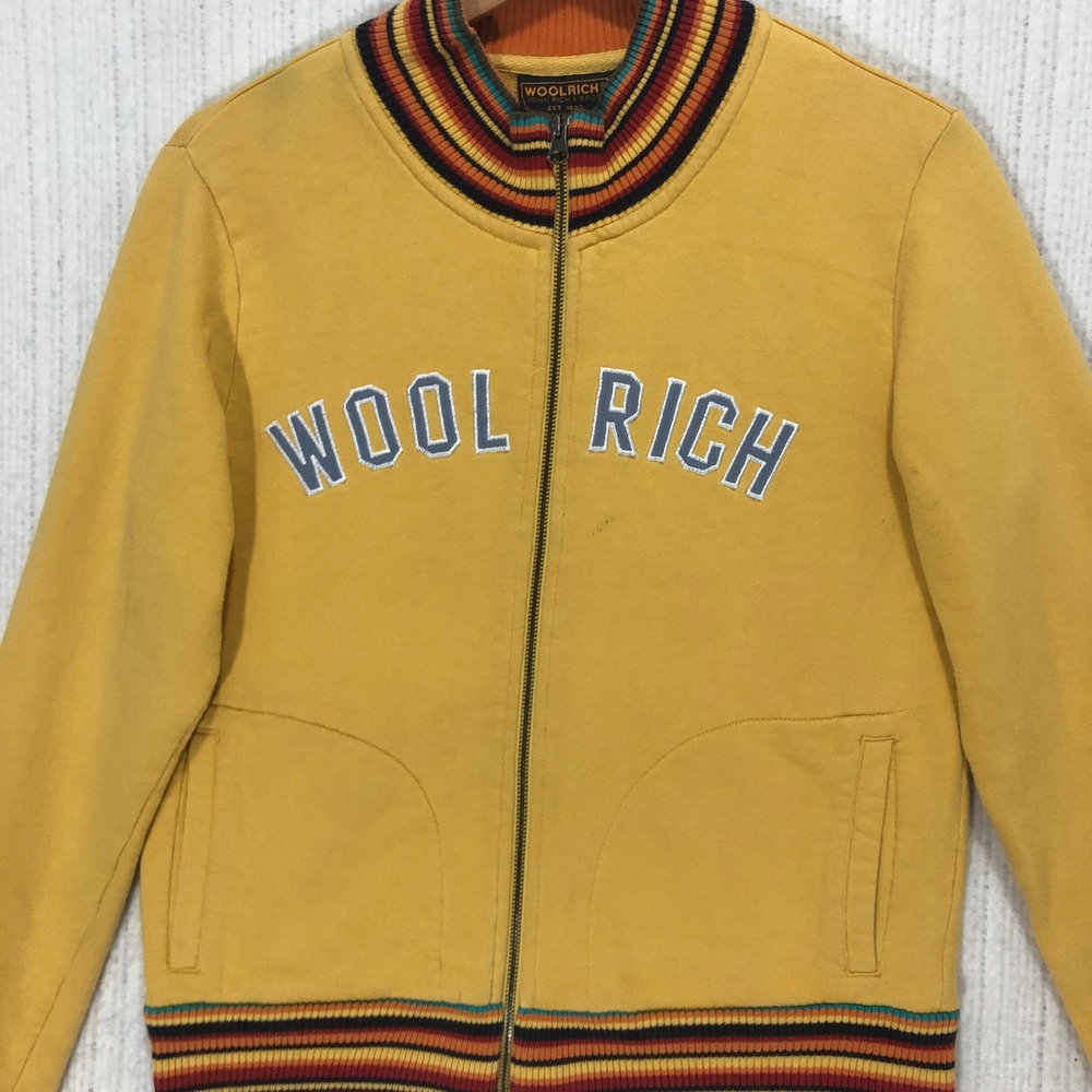 Woolrich John Rich & Bros Mustard Yellow Full‎ Zip Bomber Jacket Mens L Varsity